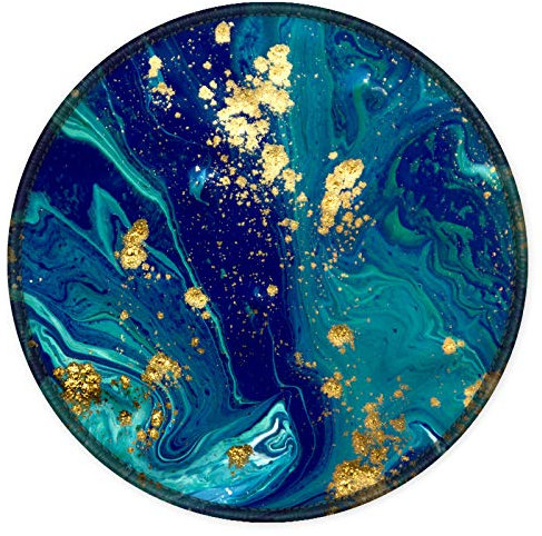 ITNRSIIET Tapis de Souris Rond, Mouse Pad pour Ordinateur PC Bureau Portable, Étanche Surface Lisse, Base Antidérapante en Caoutchouc, avec Bord Cousu, Marbré Bleu Vert