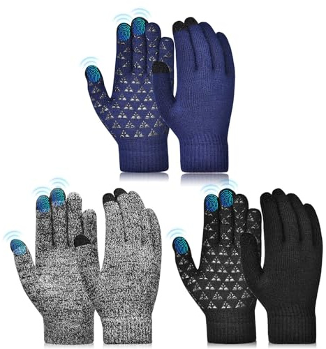 AOPOW Winterhandschuhe Handschuhe Kinder Touchscreen - Verdicken Fausthandschuhe Warme Kinderhandschuhe Winddichte Rutsch Skihandschuhe für Outdoor Sport Fahrrad Junge Mädch & 3 paa