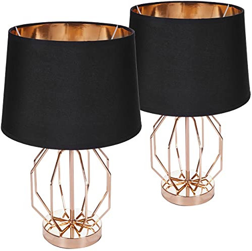 BRUBAKER 2er Set Tisch- oder Nachttischlampen Vintage Gitter Muster - Moderne Tischleuchten mit Metallfuß - 45 cm Höhe, Gold Schwarz