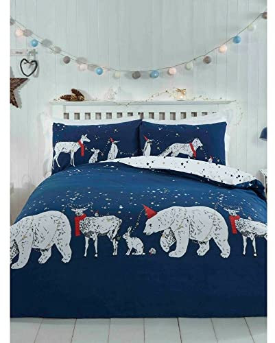 Rapport Wendebettwäsche-Set mit Eisbär und Freunden, für Einzelbett, Weihnachtsmotiv, Navy, 124025822