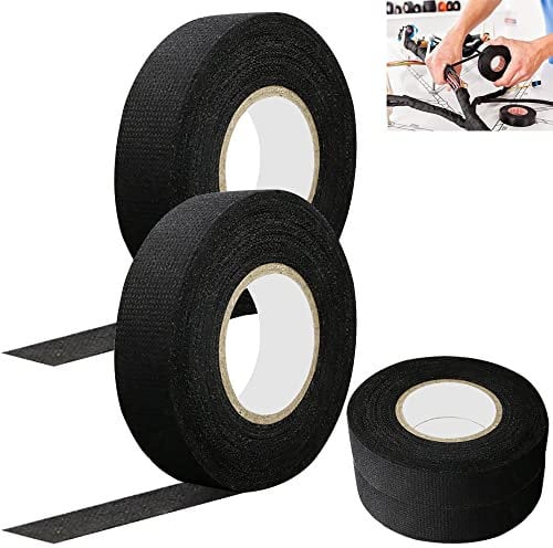 GOLRISEN 4 Stk Auto Gewebeband Schwarz Kabelbaum Klebeband Isolierband Auto Gewebeband Panzerklebeband Selbstklebend Mehrzweckfilzband Kabelbaumband Textilklebeband für Haushalt Motorrad (19mm*15m)