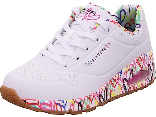 Skechers Uno Loving Love, Sneakers Mujer, White Durabuck/Multi Colored Mesh Trim, 42 EU
