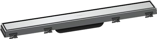 hansgrohe Fertigset Duschrinne RainDrain Match, Abflussrinne 600mm, Bodenablauf Dusche mit höhenverstellbarem Rahmen, Chrom