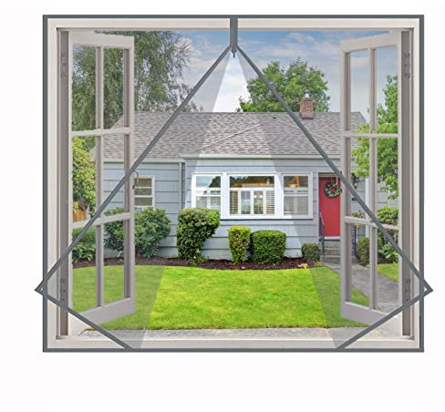 Eouyt Finestra Zanzariera Magnetica DIY 60x120cm Zanzariere magnetiche Regolabili Fai-da-Te Finestra con zanzariera a Rete Facile da Installare Finestra Scorrevole, Grigio