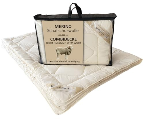 Meivita Merino Schafschurwolle Combi Bett - Vierjahreszeiten Decke in 155x220 cm