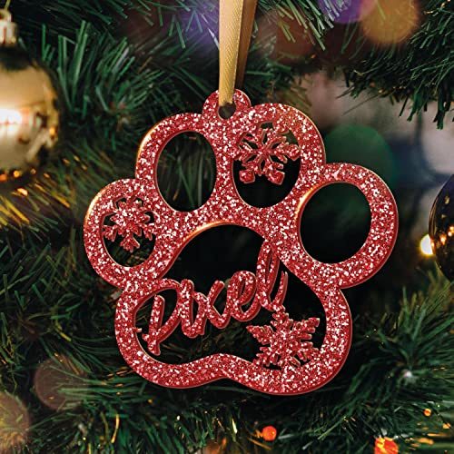 Weihnachtsbaum-Dekoration in Form Einer Katzenpfote – Glitzerndes Christbaumschmuck-Ornament – Mit Name personalisierbar (Modell Katzenpfote, Glitter Bordeauxrot)