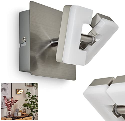 HOFSTEIN LED Wandleuchte Bobeiro, moderne Wandlampe aus Metall/Kunststoff in Nickel-matt/Weiß, Wandspot im Modernen Design, An-/Ausschalter am Gehäuse, 1 x LED 5 Watt, 500 Lumen, 3000 Kelvin