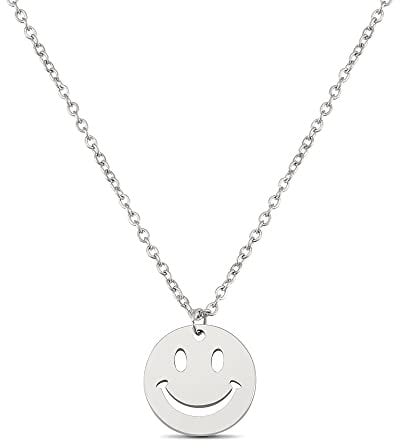 GD GOOD.designs Smiley Kette Silber für Damen I Verstellbare Halskette mit rundem Plättchen Anhänger aus wasserfestem Edelstahl