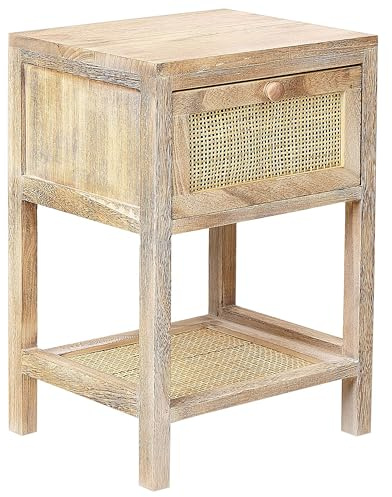 Nachttisch Rattan Paulowniaholz hellbraun mit Schublade Rustikal Esto