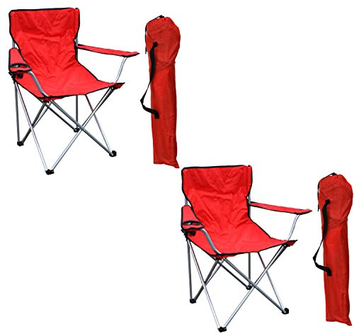 INDA-Exclusiv 2'er Set Anglersessel Campingstuhl Faltstuhl Anglerstuhl Regiestuhl mit Getränkehalter und Tasche, belastbar bis 120kg, Rot
