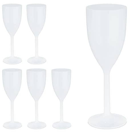 Relaxdays Copas Vino Plástico, Set de 6, Irrompibles y Libres de BPA, 220 ml, Reutilizables, Vasos Camping, Blanco