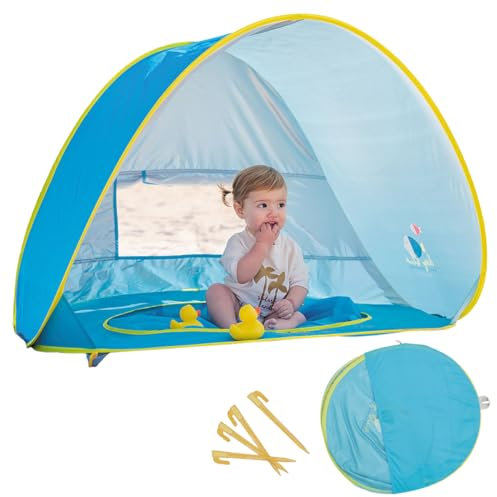 Olmitos – Tienda Pop UP de bebé con Piscina para Playa y jardín– Manta/Parasol Protector de Sol y Viento – Plegable Compacto Muy Ligero – Incluye Funda y Ganchos para el Suelo