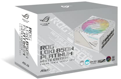 ASUS ROG Loki SFX-L 850W Platinum White Edition (Fully Modular Power Supply, 80+ Platinum, 120mm PWM ARGB Fan, Aura Sync, ATX 3.0 Compatible, PCIe 5.0 Ready, 10 Year Warranty)