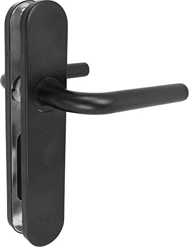 Amig - Juego de Manillas con Placa de Polipropileno para Puertas - 245 x 45 mm - Cuadradillo de 8 mm - Diseño Sencillo ideal para tu hogar u oficina - Acero y Polipropileno Negro