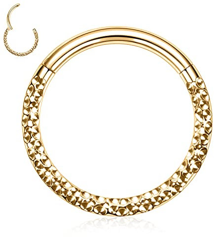 16G Nasenring Gold Septum Schmuck Daith Ohrringe Chirurgenstahl Septum Clicker Ring Conch Piercin Schmuck Gehämmerte Oberfläche Nahtloser Clicker Ring Rook Helix Knorpel Tragus Creolen 10mm