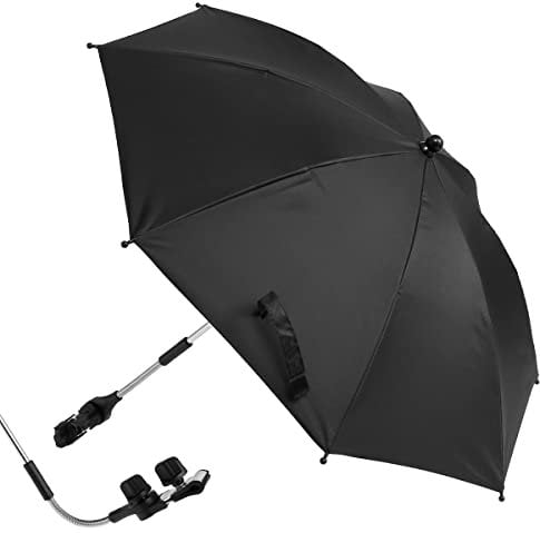 Baby Pram Umbrella 360° UV Protection Baby Stroller Umbrella Universal Pram Parasol with Adjustable Clamp and Flexible Arm Waterproof Baby Carriages Umbrella for Pram Stroller Pushchair and Buggy