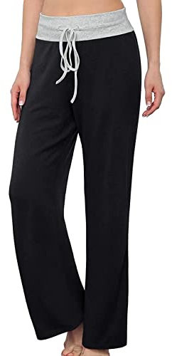 Pantalon Fluide Femme Eté Lightweight Coupe Droite Chino Sarouel Classique Confortable Pantalons De Yoga Et Pilates Femme Nouvelle Jogging Automne Pas Cher Jogging Large Femme Noir S