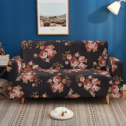 Sofa Überzug Gestreiftes Ziegelrot Sofabezug Stretch Elasthan Couch überzug Abnehmbare Waschbar Sofa Cover Sofaschoner rutschfest Moderne Couchbezug Universal Sofahusse 2 Sitzer