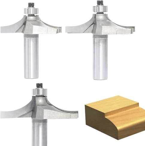 Akylin 3Pcs Table Edge and Handrail Router Bit,1/2 Inch Shank, Cutting Dia. 2,2-1/4,2-1/2 Thumbnail Edge Cutters, Carbide Tipped 2 Flute, for Wood Profiling,Molding,Edging