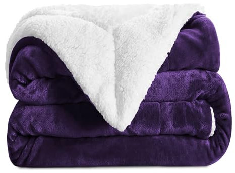 Aspire Homeware Sherpa Fleece Blanket Reversible Plush Soft Fluffy Fleece Blankets Thick Bed Throws Microfiber Throw for Sofa (Purple, Super King (230 x 270 cm))