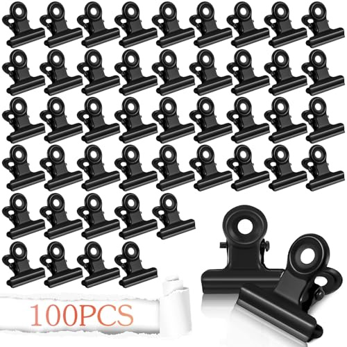 100 Pièces Pince Bulldog, 22mm Bulldog Clips Métal Bureau Binder Clips Mini Pinces à Photo Pinces à Papier, pour Photos, Fournitures de Bureau à Domicile (Noir 100)