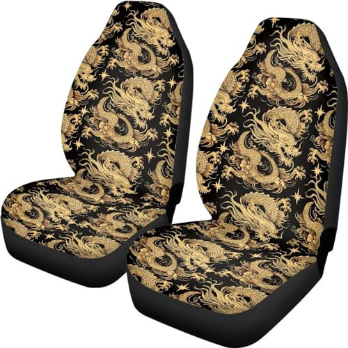 Wanyint Autositzbezug mit Drachen-Druck, vollständiges Set von 2 Stück, atmungsaktiv, weich, Vordersitzbezug, Schutz für Damen und Herren, langlebiges Sitzkissen