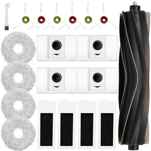 20 Stück Zubehör für Ecovacs Deebot T20 Omni / T20e Omni Saugroboter, 1 Gummi Hauptbürste 4 Staubbeutel 4 Wischtücher 4 Filter 6 Seitenbürsten 1 Reinigungsbürste