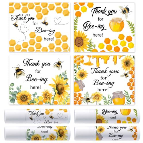 OLYCRAFT 100 Stück 4 Stile Bienen Lippenbalsam Etiketten Aufkleber 54x44mm Selbstklebend Für Lippenbalsam Bienenwaben Aufkleber Für Lippenstift Verpackungsdekorationen Geburtstagsparty Zubehör