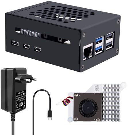 GeeekPi Raspberry Pi 5 Metallgehäuse mit Official Active Cooler & 27W Netzteil, Support PCIe M.2 NVMe SSD Shield Top X1001 / X1000 / X1003 / N04 / N05