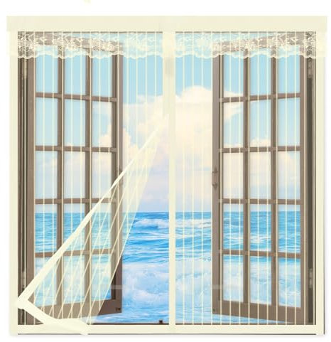 Zanzariera Magnetica per Porta Finestre 120x240cm,Rete Tenda Anti Zanzare Insetti Auto Chiusura,Zanzariera per Finestra con Magneti,per Tenere Fuori Insetti, Mosche e Zanzare,Beige