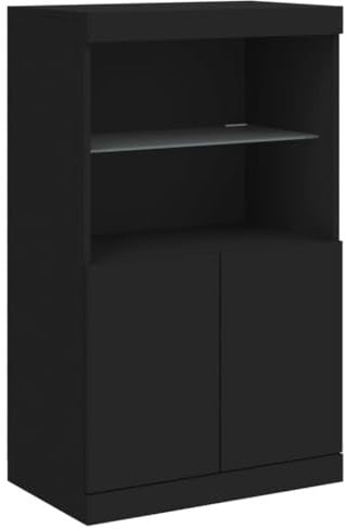 vidaXL Buffet avec Lumières LED, Armoire Latérale de Rangement, Organisateur de Salon Salle de Séjour Maison Intérieur, Moderne, Noir