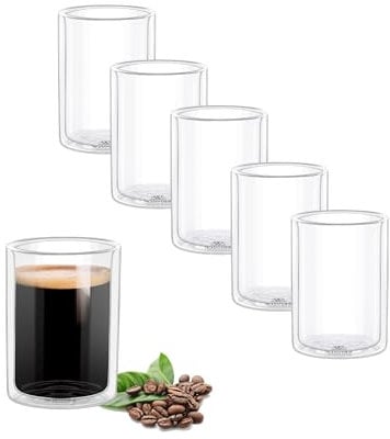 Wilmax Vasos térmicos de 100 ml, juego de 6 vasos de doble pared para agua, té, café, cócteles, vasos de té y café, vasos para bebidas calientes y frías, vasos de agua, aptos para lavavajillas