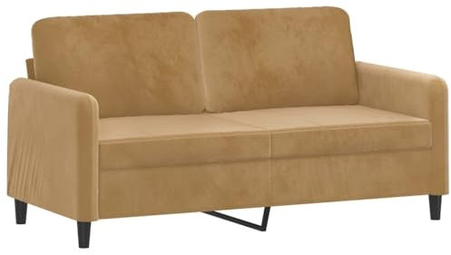 vidaXL Sofa 2-Sitzer, Loungesofa Couch mit Armlehnen Rückenkissen, Wohnzimmersofa Designsofa mit Metallgestell, Sitzmöbel Zweisitzer, Braun Samt