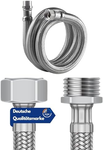 DVGW geprüfter Flexschlauch 3/8 und 1/2 inkl. Dichtungen | Anschlussschlauch Armatur | Armaturenschlauch Verlängerung | Panzerschlauch | (3/8 Zoll Überwurfmutter x 3/8 Zoll Außengewinde, 50 cm)