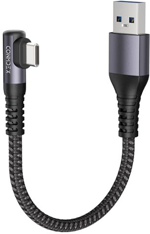 CONMDEX Cable de carga USB C de 10 Gbps, ángulo de 30 cm, USB 3.1 Gen 2 tipo C, Android Auto 3,1 A, QC3.0, USB A a C, compatible con iPhone 16 Pro, Samsung Note20, Galaxy S24/S23/S22 Pixel 9 M4 iPad