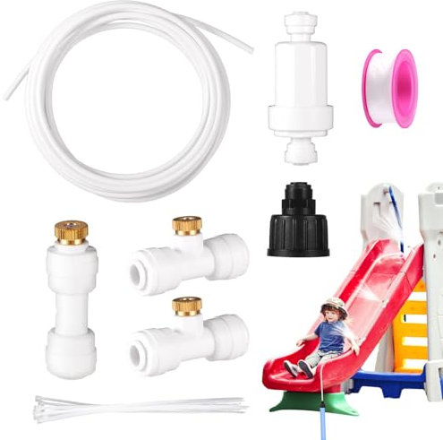 lasuroa Pool Slides Water Tubing Kit, Water Slide Spray Nozzles with 3/4in Faucet Adapter, 19.7ft Hose, Filter, Zip Tie, PTFE Tap, for Straight & Curved Above Ground & Inground Swimming Pool