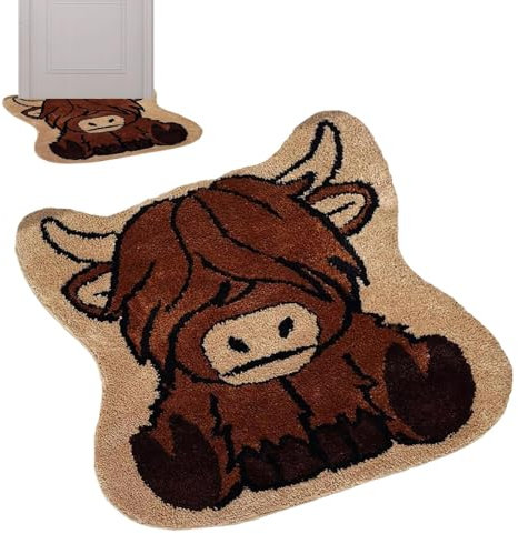 Ruhnjyg Hochland Kuh Teppich, Beflockter Microfiber Teppich, Waschbar Badezimmerteppich, Badewanne Duschteppich für Kinderzimmer Schlafzimmer Wohnzimmer