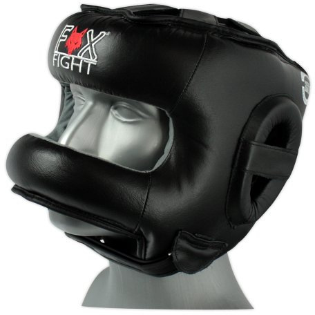 FOX-FIGHT Kopfschutz mit Bügel Nasenschutz | aus echtem Leder | Boxhelm für Sparring | Verstellbare Größe für Boxen, MMA, Muay Thai, Kickboxen & Kampfsport | S/M