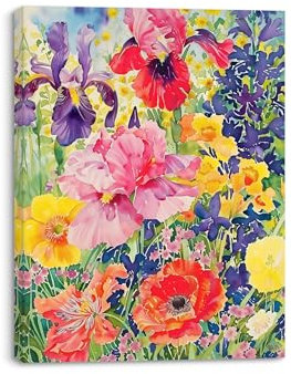 Piy Painting Leinwand Bilder einer Bunte Blumen Bilder set Kunstdrücke auf Leinwand Elegante Blume Leinwandbilder für Wohnzimmer Deko Modern für Schlafzimmer, Küche, 30x40 cm, Eingebautem Rahmen