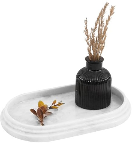 SPESHSTONES Bandeja de tocador de mármol de 9.75 pulgadas, bandejas decorativas hechas a mano para decoración de baño y accesorios de encimera, perfume, velas y bandeja de joyería para organizadores