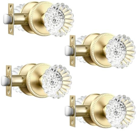 Leydebong 4 Pack Passage Glass Door Knobs Interior, No Lock Antique Crystal Door Knobs for Hall and Closet, Heavy Duty Door Knobs for Hall/Closet