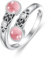 ABIGY Rosa Opal Ring 925 Sterling Silber Doppelstein Ring Vintage Blume Ringe Verstellbarer Ringe Rosa Opal Weihnachten Halloween Ostern Muttertag Valentinstag Geburtstag Schmuck Geschenke für Damen