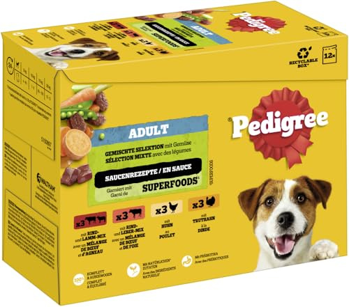 Pedigree® Adult Portionsbeutel in Sauce Gemischte Selektion mit 4 Varietäten Multipack 12 x 100g