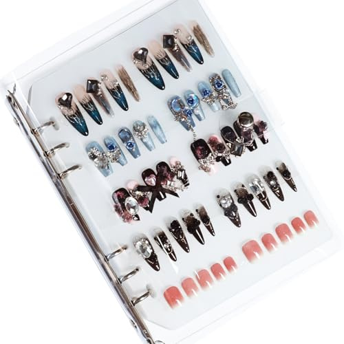 Yazikisa Clear Press on Nails Storage Box Press on Nail Organizer Binder Salon Art Display Supplies Packaging Book Sample Exhibition with Double-sided Adhesive Medium A5