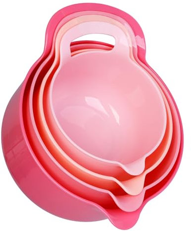 BoxedHome 4 Pack Pink Gradient Nesting Mixing Bowl with Pour Spout and Handle, BPA Free Microwave & Dishwasher Safe (Pink Gradient, 4 Pack with Handle)