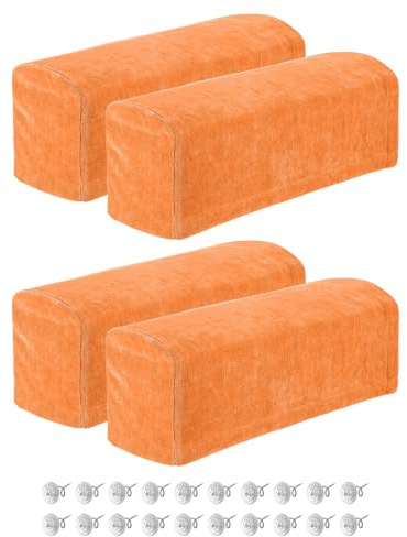 sourcing map 4Pcs Stretch Armrest Covers, Chenille Soft Armchair Slipcovers Couch Recliner Arm Cover with Twist Pins for Chair Sofa Protector, Orange