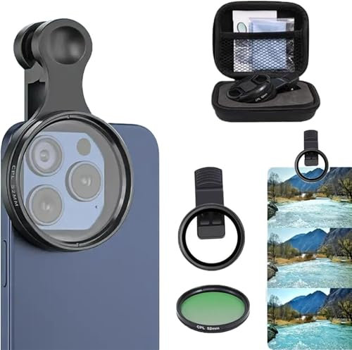 Kit de filtro de lente de cámara de teléfono Clip-0n Cpl de 52 mm, lente de cámara polarizadora portátil, filtros Cpl ultra delgados multicapa, filtro polarizador circular compatible con la mayoría de