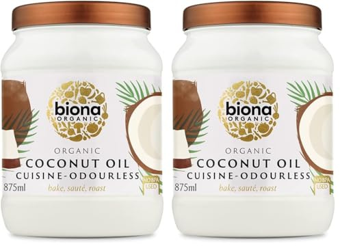 Biona Organic Coconut Oil 875 ml - Cuisine Mild & Odourless - Dairy Free, Naturally Vegan - Ketogenic and 100 Percent Natural - For Cooking, Roasting and Baking (Pack of 2)