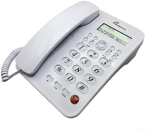 Telefono fisso con cavo con sistema di segreteria digitale, ID chiamante e funzione di avviso di chiamata, per uso domestico e ufficio (bianco)