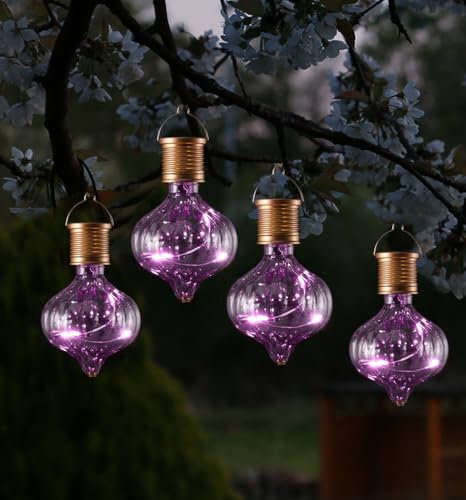 LED Solar Glühbirne Kugelleuchte Solarleuchte Terrasse Balkon Gartendeko (4 stück Lila)